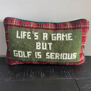 Handmade Needlepoint Wool Golf Pillow - Life’s a Game - Two’s Company